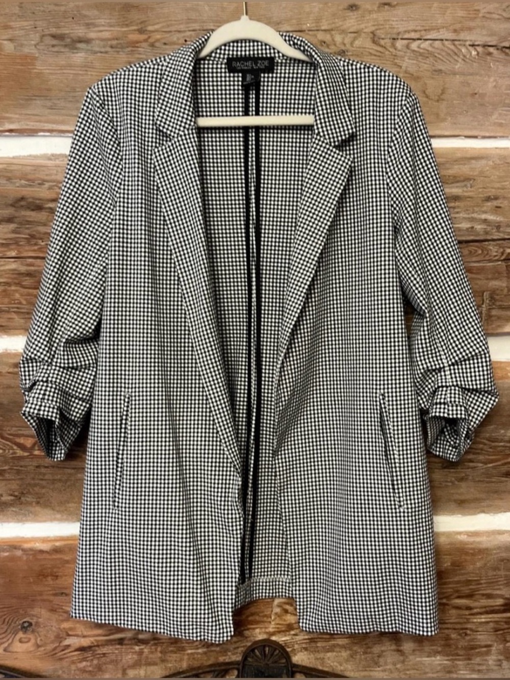 NWOT Rachel Zoe Black & White Gingham Plaid Checkered Minimalist Blazer | L